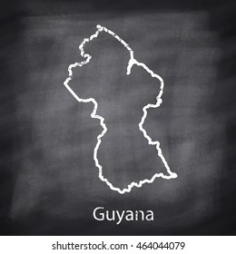 Guyana map drawn with chalk on blackboard background