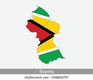 Guyana Map Flag. Map of the Co-operative Republic of Guyana with the Guyanese national flag isolated on white background. Vector Illustration. svg