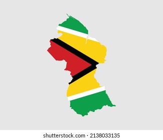 Guyana Map Flag. Map of the Co-operative Republic of Guyana with the Guyanese country banner. Vector Illustration. svg