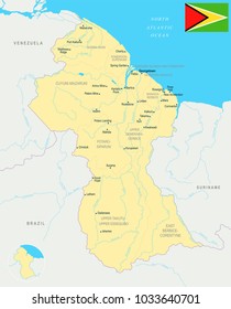 Guyana, map and flag - High Detailed Vector Illustration