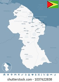 Guyana map and flag - High Detailed Vector Illustration