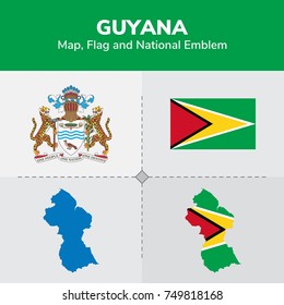 Guyana Map, Flag and National Emblem 
