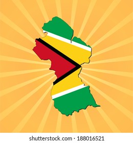 Indicador de mapa de Guyana sobre la ilustración del vector de explosión solar