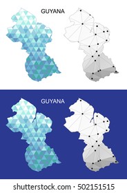 Guyana map in geometric polygonal style. Abstract gems triangle.