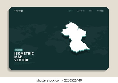 Guyana mapea el fondo verde con vector isométrico. Plantilla de diseño de banners Web.