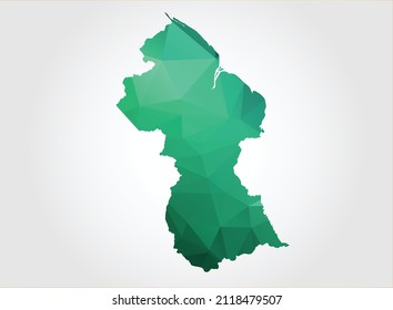 Guyana Karte Grüne Farbe auf weißem Hintergrund, polygonal