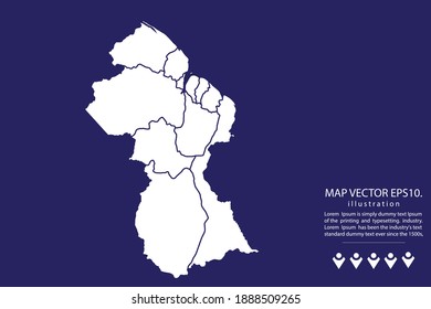 Mapa de Guyana High Detallado en el fondo azul.
