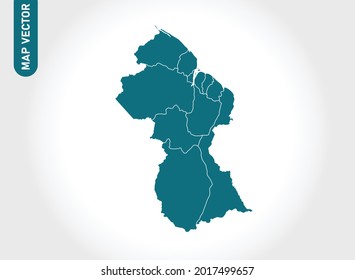 Guyana Karte hoch detailliert auf weißem Hintergrund. Abstraktes Design, Vektorgrafik eps10