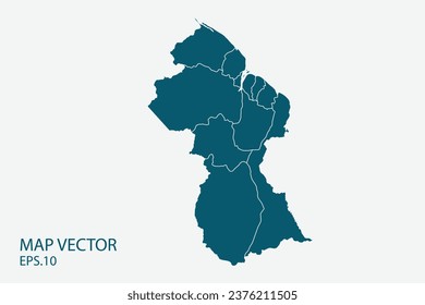 Mapa de Guyana Detallado en fondo blanco. Resumen de la ilustración vectorial de diseño eps 10