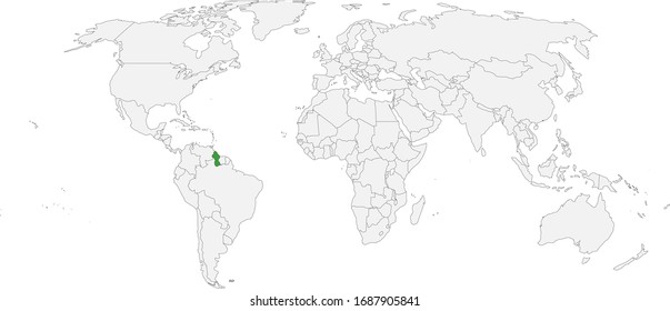 Guyana map highlighted on world map. Light gray background. Perfect for backgrounds, backdrop, chart, label, sticker, poster, banner and wallpapers.