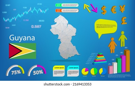 guyana map info graphics - charts, symbols, elements and icons collection. Detailed guyana map with High quality business infographic elements.