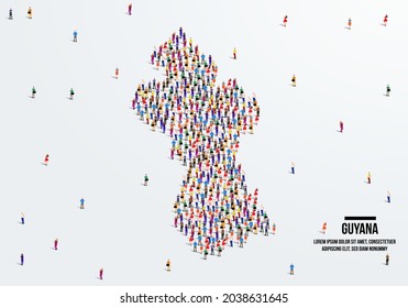 Guyana Map. A Large Group Of People Form To Create A Shape Of The Guyana Map. Vector Illustration.