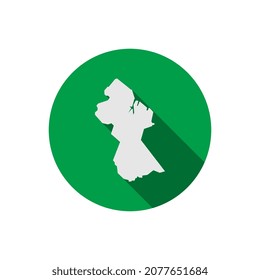 Mapa de Guyana sobre el círculo verde con una sombra larga