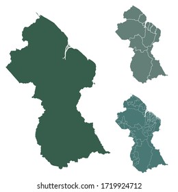 Guyana mapea el vector con fronteras administrativas, regiones, municipios, departamentos en blanco negro. Mapa de plantillas de diseño informativo