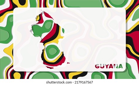 Guyana Map with Paper Cut Waves Background Shape perfect for Greeting Card, Desktop Wallpaper, and Banner