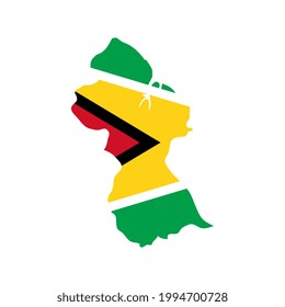 Esclavitud de mapa de Guyana con bandera sobre fondo blanco
