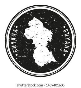 Guyana Map Symbol. Round Design Stamp. Travel and Business Vector.