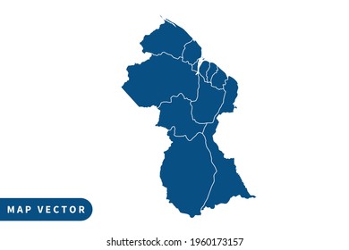 Guyana map vector, blue color . on white background. vector eps 10.