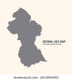 Guyana map vector hexagonal half tone pattern isolate on light background. Hex texture in the form of a map of Guyana. Modern technological contour map of Guyana for design or business projects