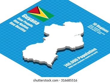 Guyana map vector three dimensional