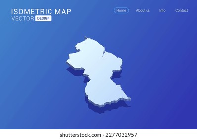 Guyana map white on blue background with isolated 3D isometric concept vector illustration.