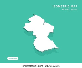 Guyana mapea blanco sobre fondo verde con 3d ilustración vectorial isométrica.
