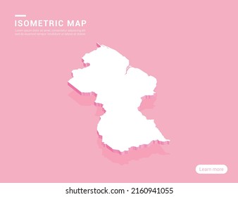 Guyana mapea blanco sobre fondo rosado con ilustración vectorial isométrica 3d