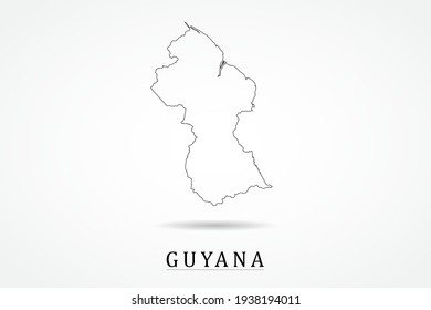 Guyana Map- World Map International vector template with thin black outline or outline graphic sketch style and black color isolated on white background - Vector illustration eps 10
