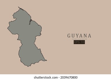 Guyana Map - World Map International vector template with old classic style and gray color on map isolated on brown background - Vector illustration eps 10 