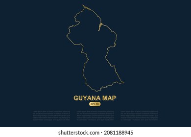 Mapa de Guyana - Mapa Mundial Plantilla vectorial internacional con un delgado esquema de oro estilo de esbozo gráfico aislado en fondo oscuro para diseño de tarjeta, afiche, cartel - Ilustración vectorial eps 10