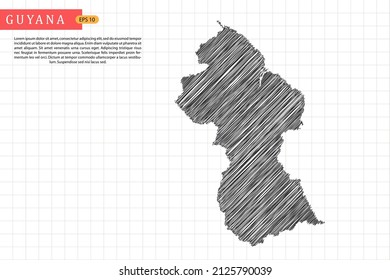 Mapa de Guyana - Mapa Mundial Plantilla vectorial internacional con esbozo negro de dibujo gráfico y estilo de escuela antiguo aislado en fondo de cuadrícula blanca - Ilustraciones vectoriales 10