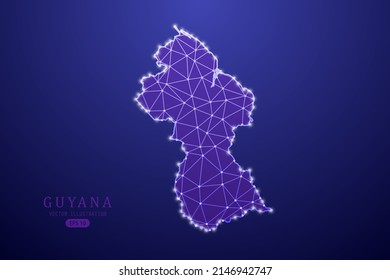 Guyana Map - World Map International vector template with purple mash line, point scales, and polygon style isolated on purple technology background - Vector illustration eps 10