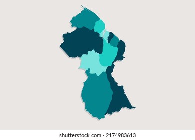 Guyana Map - World Map International vector template with High detailed including blue and green outline color isolated on white background - Vector illustration eps 10