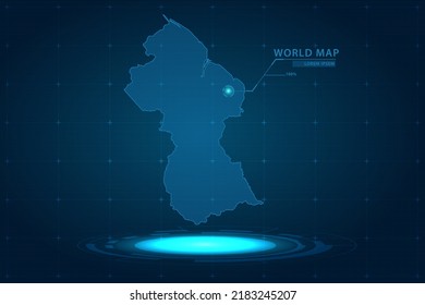 Guyana Map - World Map International vector template with Hologram in perspective style and HUD, GUI, UI interface isolated on blue background for design - Vector illustration eps 10