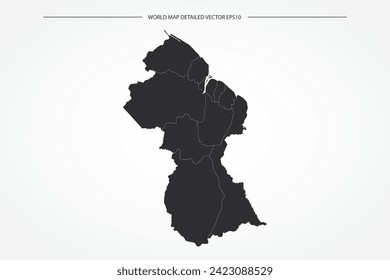 Mapa de Guyana - Mapa Mundial Plantilla vectorial internacional con Alto detalle con color de contorno en blanco y negro aislado en fondo blanco - Ilustración vectorial eps 10