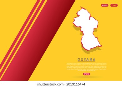 Guyana Map - World map vector template with isometric style including shadow, white and red color on yellow background for website, infographic, banner - Vector illustration eps 10