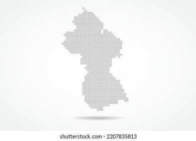 Guyana Map - World map vector template with square pixel thin black and outline sketch style isolated on white background for education, infographic, design - Vector illustration eps 10