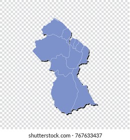 Guyana map.High Detailed Blue Map of guyana isolated.Multicolored country map in geometric style for your infographics. Vector illustration eps 10.