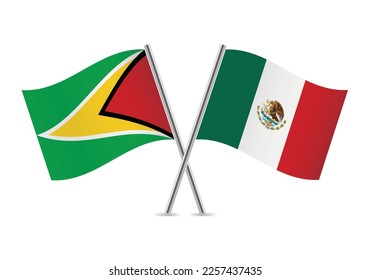 Guyana and Mexico crossed flags. Guyanese and Mexican flags on white background. Vector icon set. Vector illustration. svg