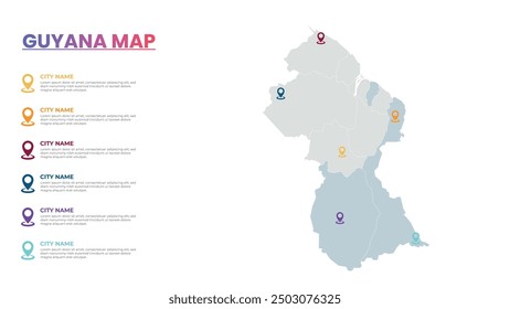 Guyana Modern Map Infographic Template, Detaillierte Infografik Karte von Guyana Beliebte Stadt