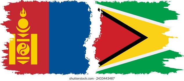 Guyana y Mongolia grunge banderas de conexión, vector