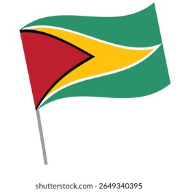 Guyana national flag flutters with flagpole