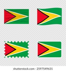 Guyana national flag in four different styles.