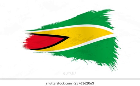 Guyana National Flag with Textured Brush Strokes. Artistic Brush Stroke Design.