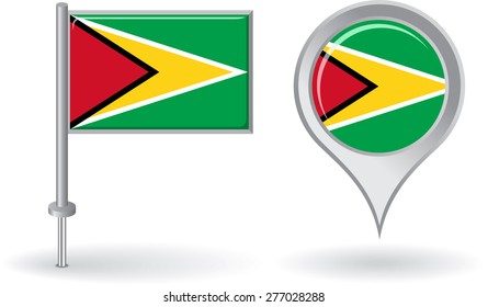 Guyana pin icon and map pointer flag. Vector illustration.