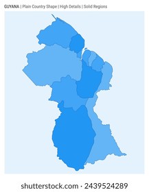Mapa del país de Guyana. Detalles altos. Estilo Regiones sólidas. Forma de Guyana. Ilustración vectorial.