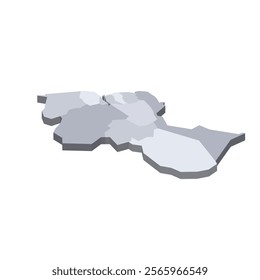 Guyana political map of administrative divisions - regions. 3D isometric blank vector map in shades of grey.