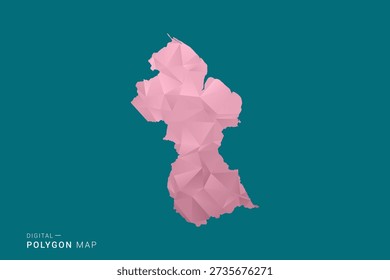 Guyana Polygon-Karte Vektorgrafik in Low-Poly-geometrischen Stil, weiche Pastellfarben mit rosa und grünen Töne, saubere Silhouette auf solidem Hintergrund, ideal für Infografiken.