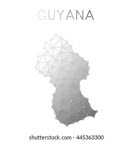 Guyana polygonal vector map. Molecular structure country map design. Network connections polygonal Guyana map in geometric style for your infographics.