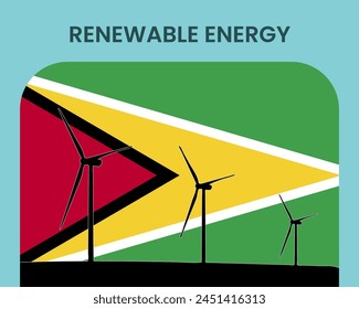 Guyana renewable energy, environmental and ecological energy idea, wind turbine with Guyana flag, electrical industry, alternative solar power